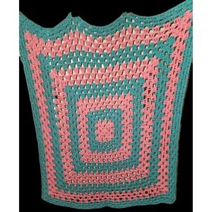 Handmade Throw Teal And Pink Approximately 34x32 Baby Blanket